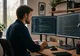Foto generada por IA de un desarrollador trabajando con dos monitores