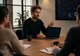 Foto generada por IA de una reunión de trabajo con avances de proyecto digital