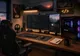 Ilustración de un setup de escritorio con un PC, monitor y ambiente de desarrollo